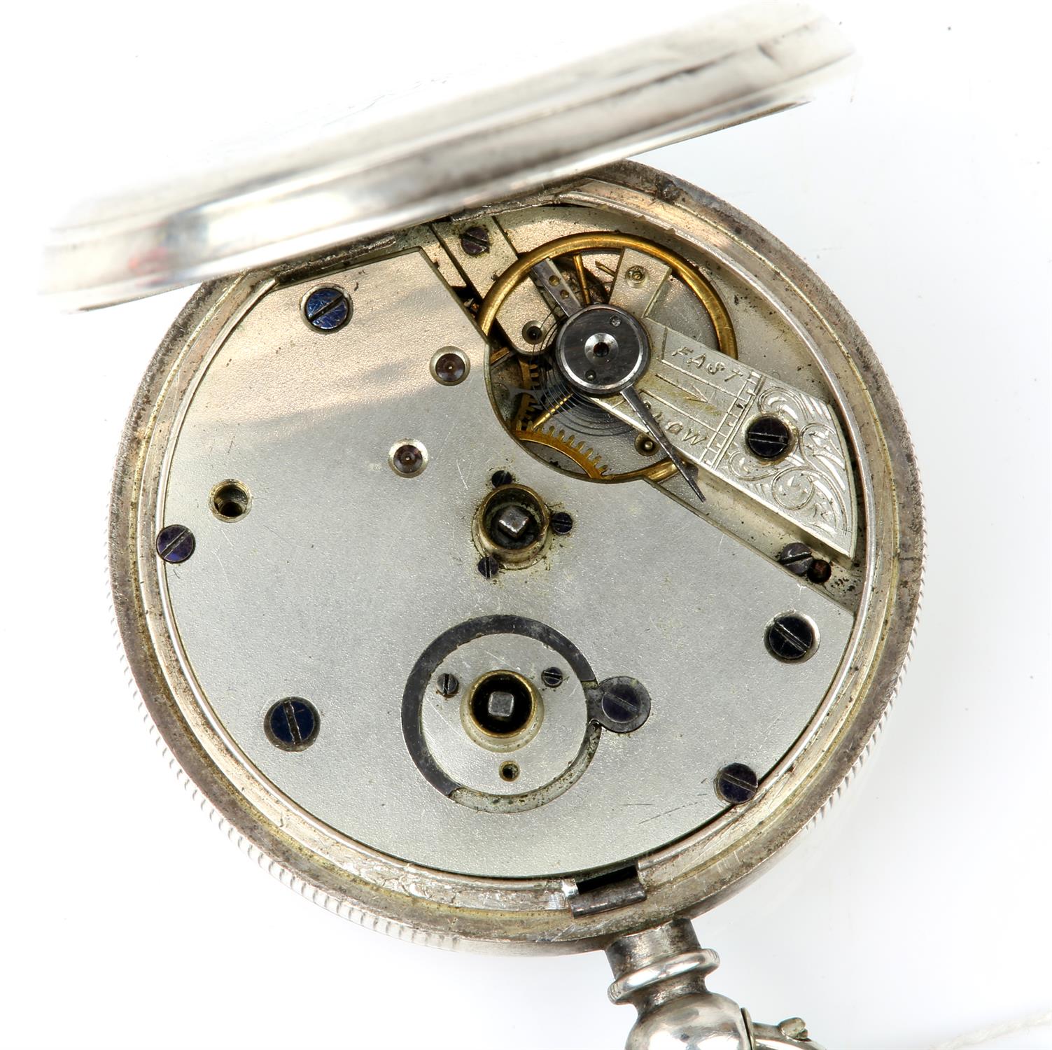 Two silver open face pocket watches, both with unsigned white enamel dial, Roman numeral hour - Image 3 of 5