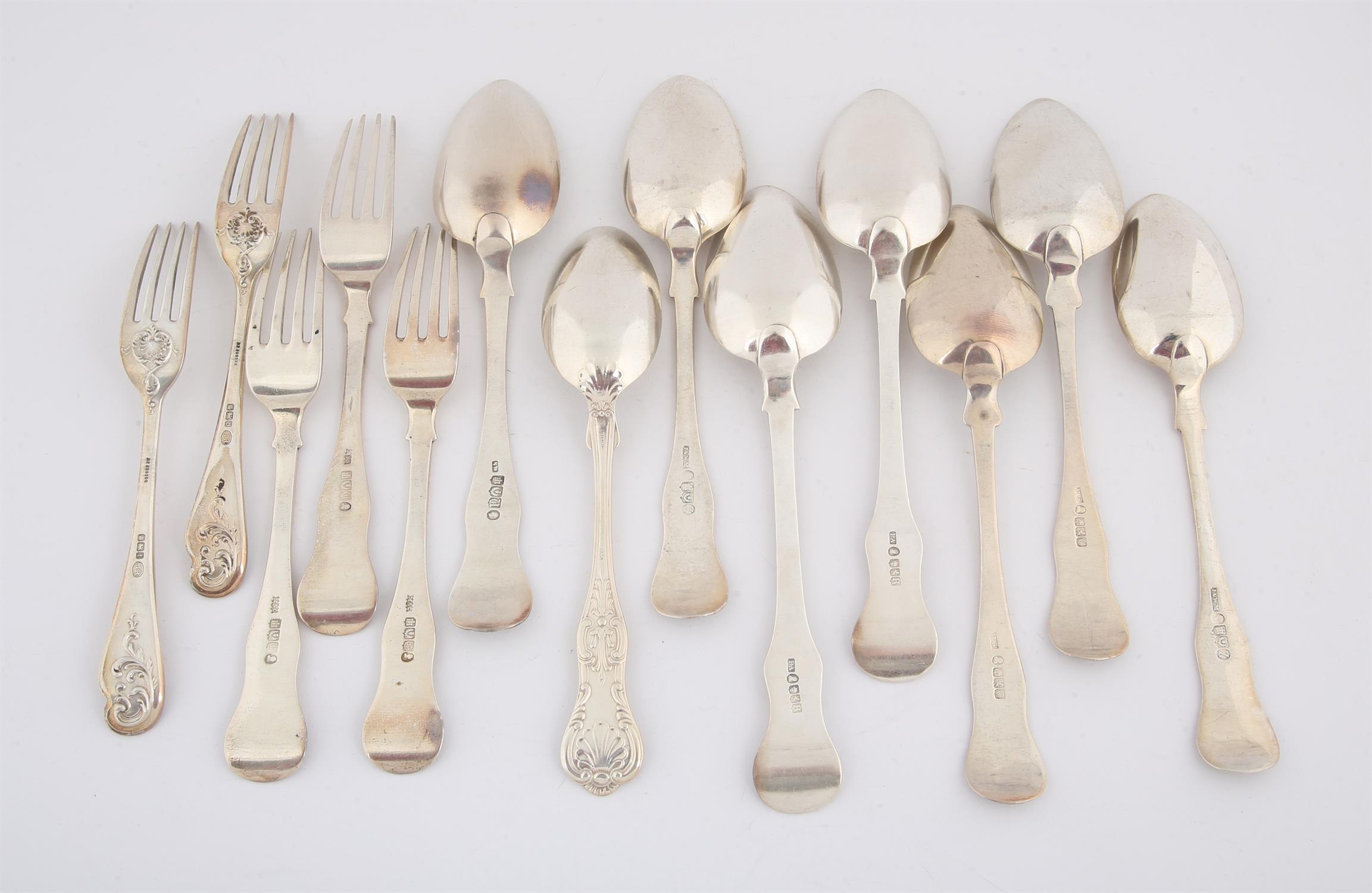 George III and later Kings pattern silver flatware comprising eight table spoons and five table - Image 2 of 2