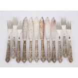 Cased set of six fish silver handled knives and forks SILVER COLLECTION OF SIR RAY TINDLE CBE