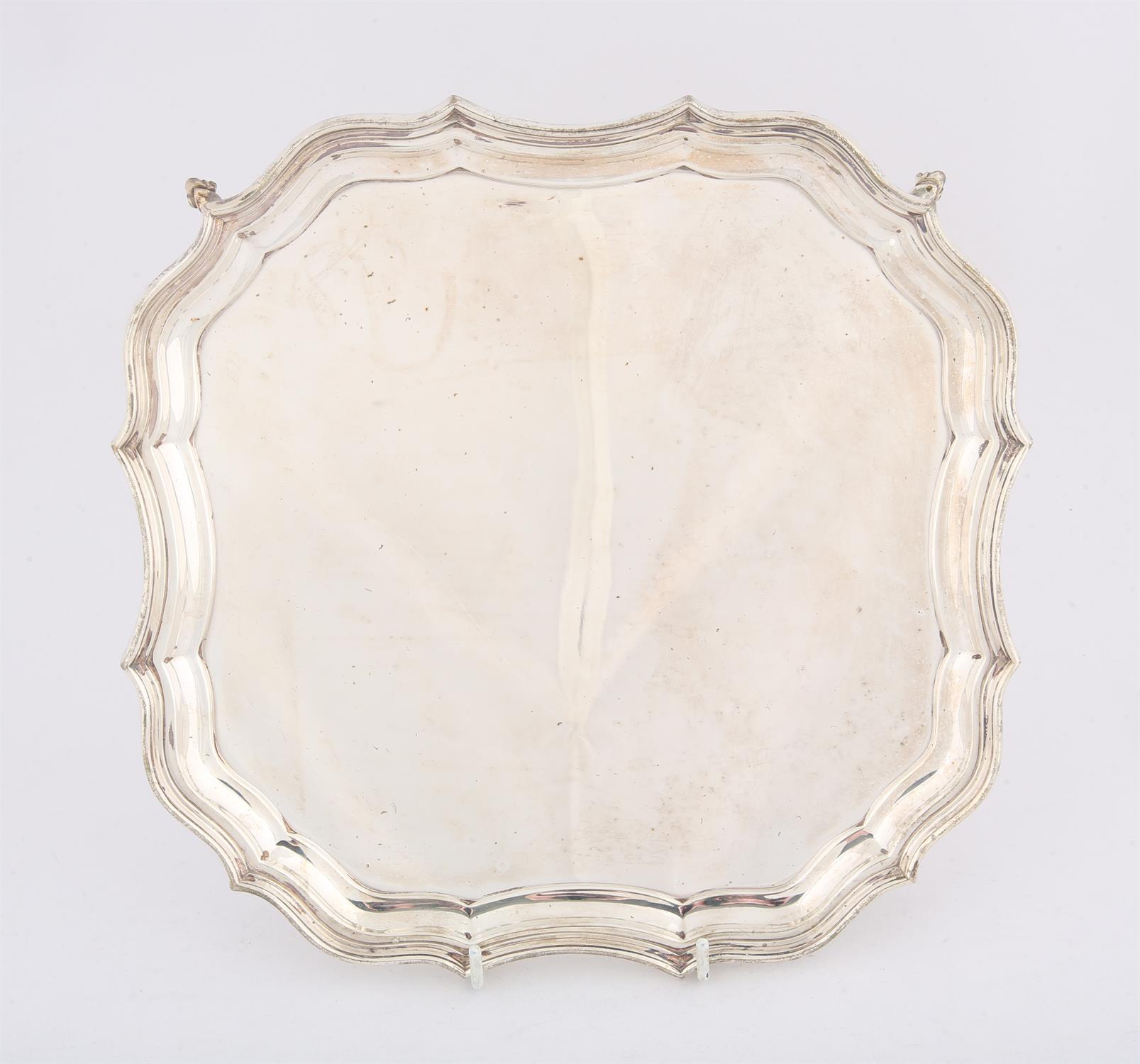 George V silver salver on three feet, Chester 1919, 12", 18.3 ozs SILVER COLLECTION OF SIR RAY