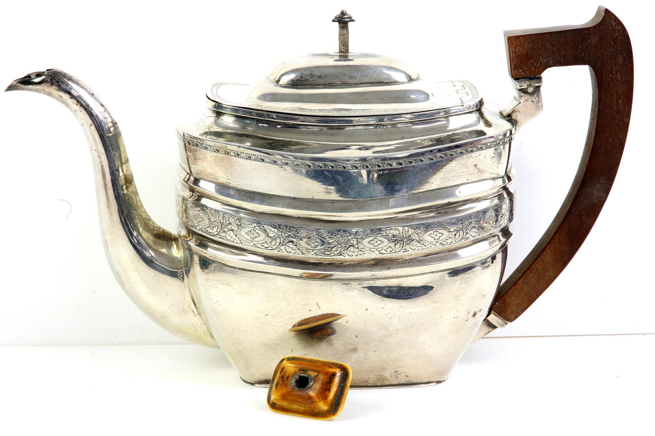 George III silver four piece tea service, comprising teapot on stand, cream jug and sugar bowl, - Image 4 of 7