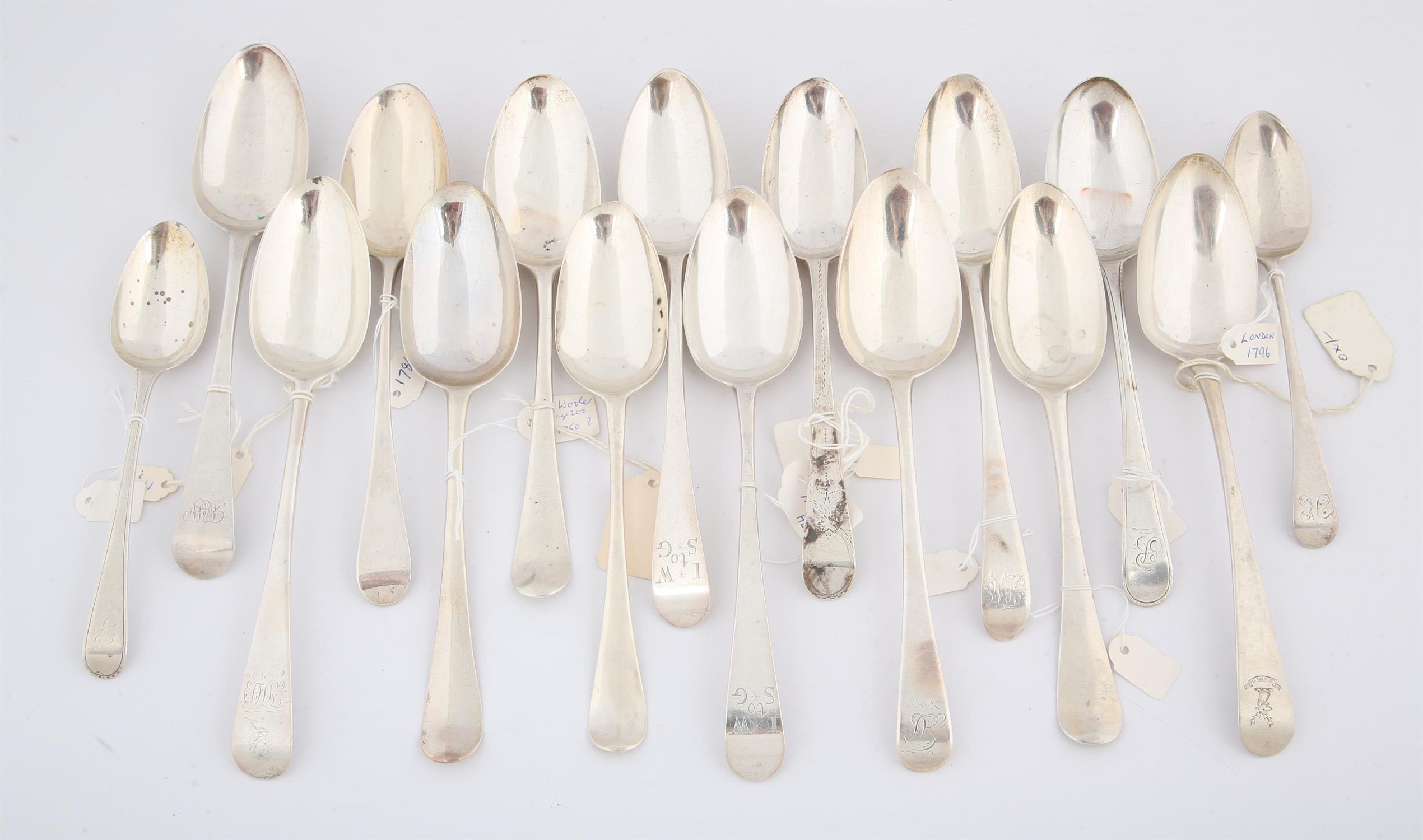 Sixteen 18th century silver Old English Pattern spoons, 28ozs 868 grams SILVER COLLECTION OF SIR