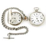 Two silver pocket watches, a Waltham full hunter pocket watch with signed white enamel dial,