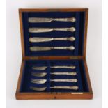 Set of four very decorative Victorian knives and forks by GA London 1853 in an oak case SILVER