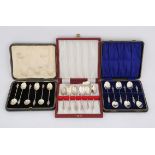 Three cased sets of six silver apostle teaspoons and one extra spoon, not all matching SILVER