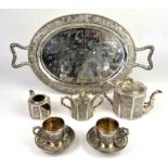 Chinese Export Canton Silver Tea Service, circa 1860-1880 maker's mark MK (active in Canton