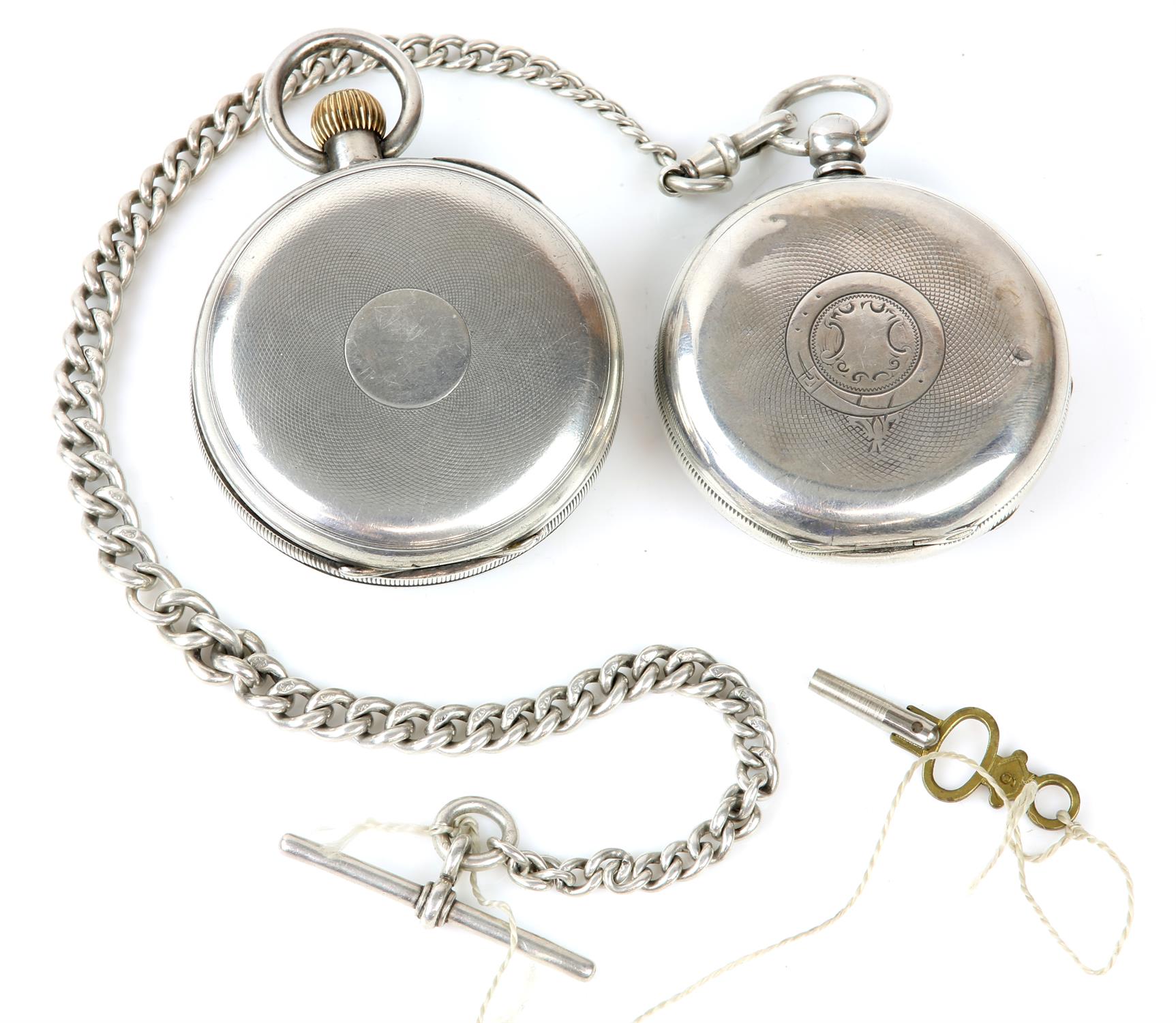 Two silverr open face pocket watches, the first Kendall & Dent, with white enamel dial with - Image 2 of 8