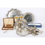 Salvers and other silver plated items including various flatware SILVER COLLECTION OF SIR RAY