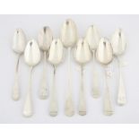 Nine various 18th century and later Old English Pattern silver spoons 18 ozs 559 grams SILVER