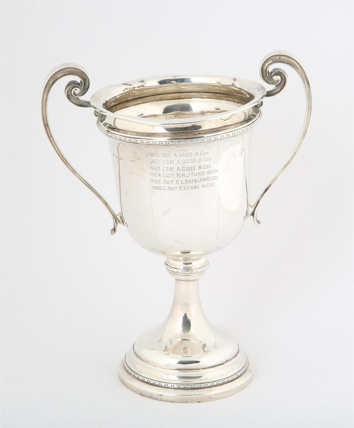 Ttwo handled silver trophy cup, engraved 4th Bn The Devonshire Regt. WOs and sgts Inter coy , - Image 2 of 3