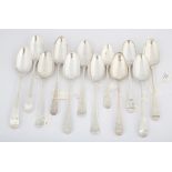 Twelve various 18th Century silver table spoons (including two pairs), 21.9 ozs 679 grams SILVER