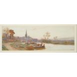 Walter Stuart Lloyd (British, 1875-1929), Thameside landscape with church to background,