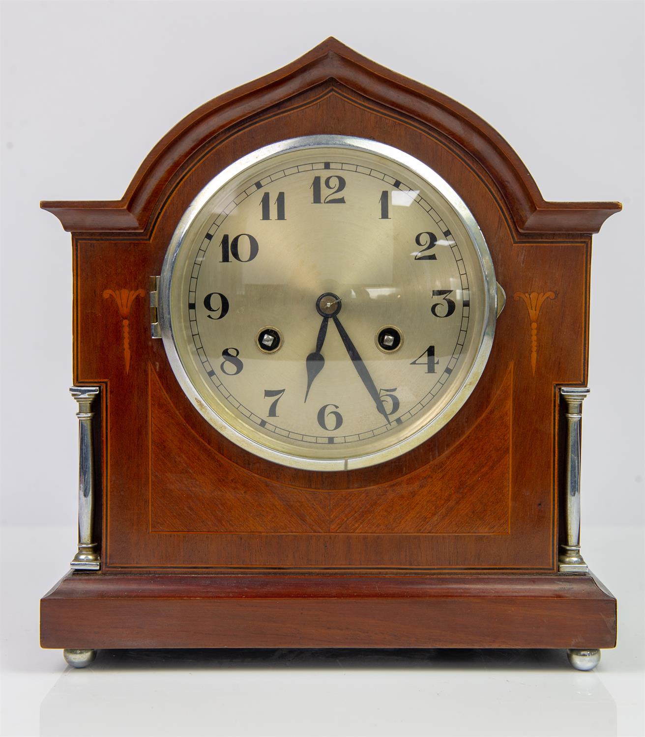 Edwardian mahogany balloon clock the two train French movement by Couillet Freres, - Image 21 of 28
