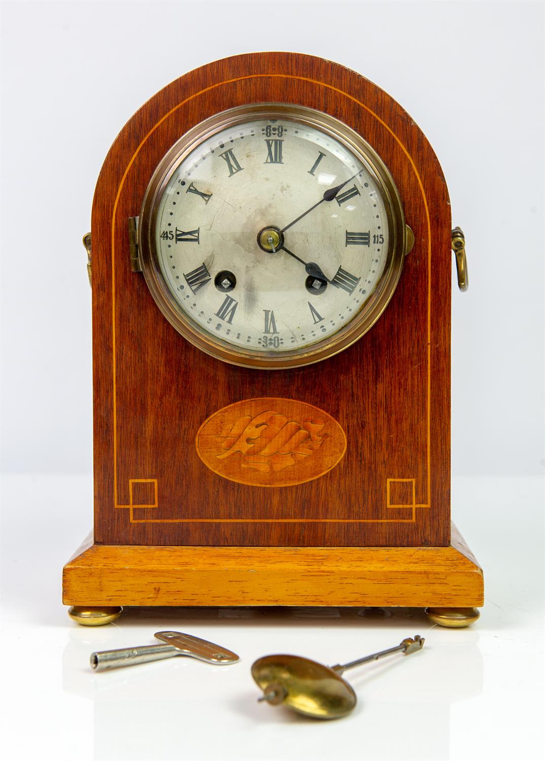 Edwardian mahogany balloon clock the two train French movement by Couillet Freres, - Image 15 of 28
