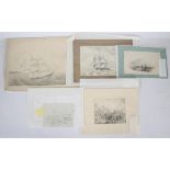 Collection of five nineteenth-century British School pencil drawings depicting maritime scenes,