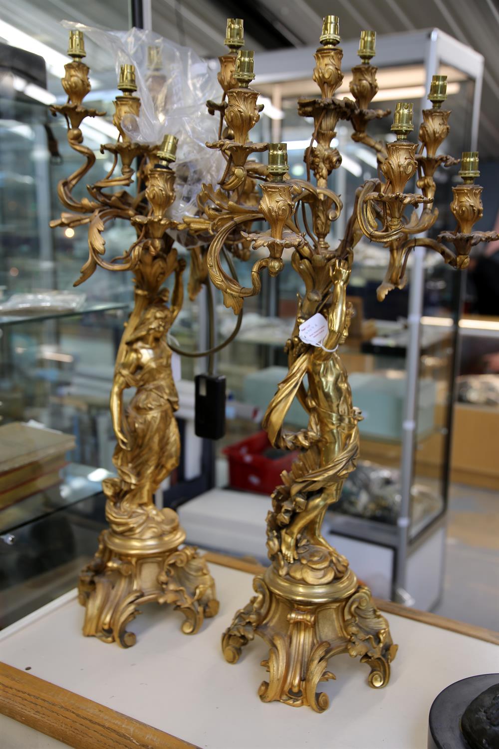Pair of Napoleon III gilt bronze figural candelabra, stamped H. Picard, each with eight later - Image 4 of 5