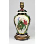 Chinese famille rose vase converted to a lamp decorated with panels depicting a sage with a deer