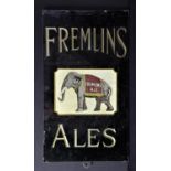 Fremlins Ales glass on slate shop sign 58x 33cm by Dickson, 33 St Pancras Way, London NW1,