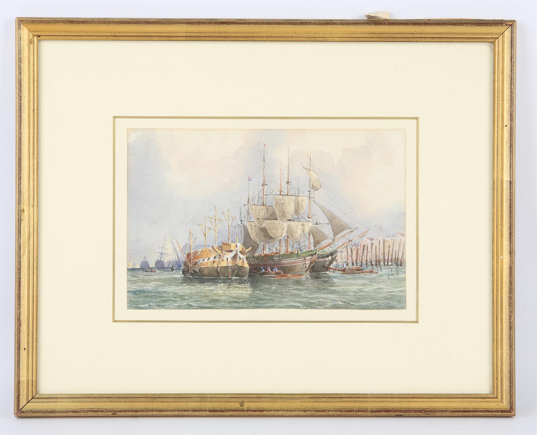 George Jackson (1816-1876), 'Timber ships at Portsmouth Harbour', watercolour, unsigned, 15. - Bild 2 aus 2