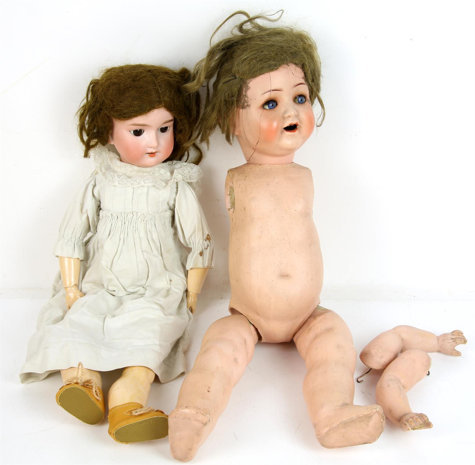 Armand Marseille AM390 bisque headed girl doll with sleeping brown eyes and open mouth,