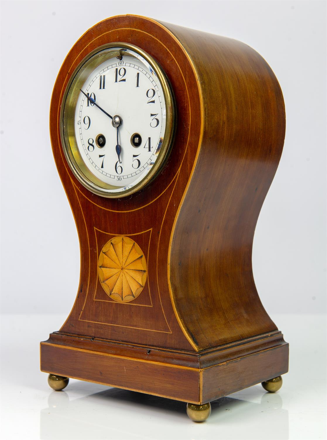 Edwardian mahogany balloon clock the two train French movement by Couillet Freres, - Image 11 of 28