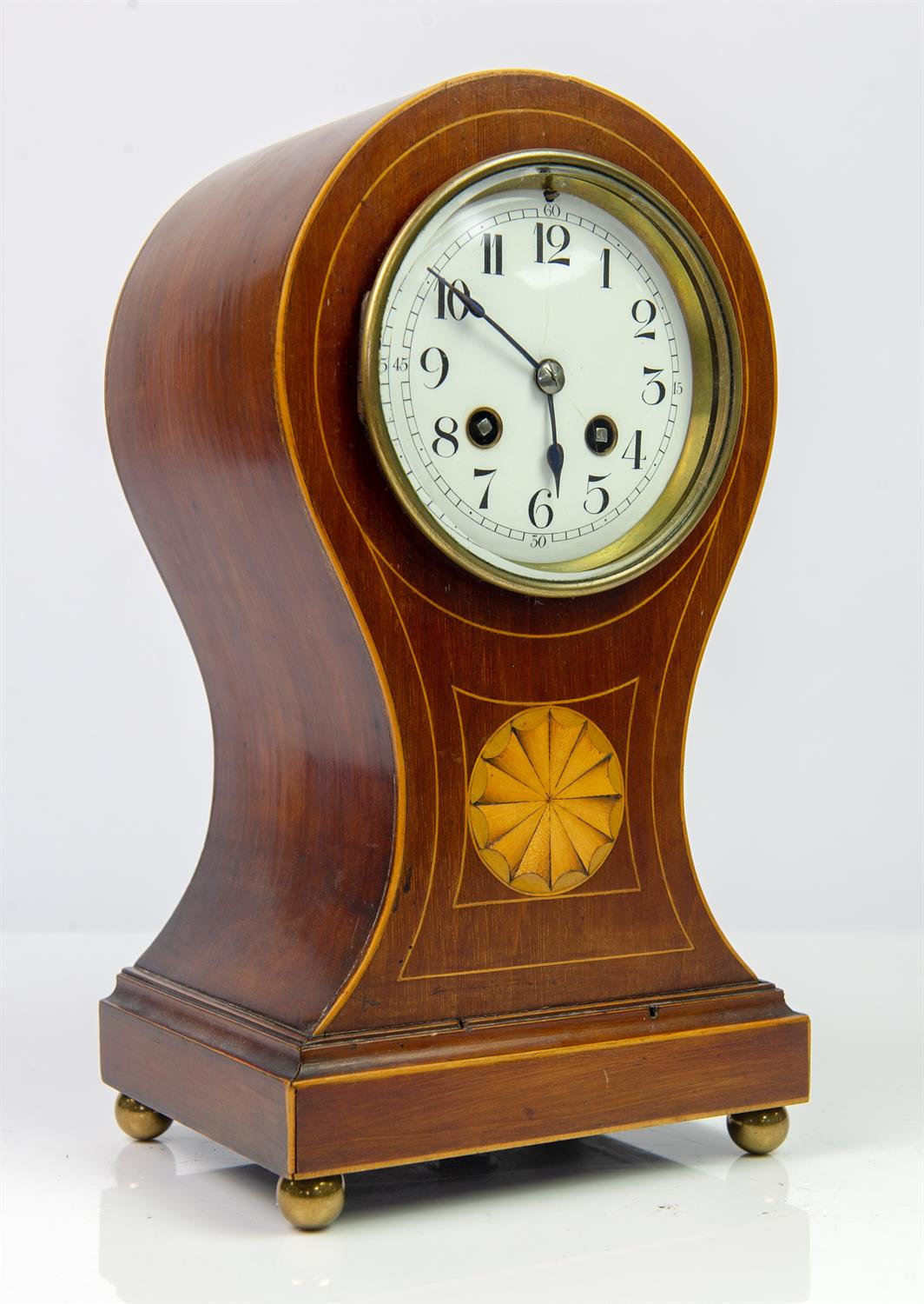 Edwardian mahogany balloon clock the two train French movement by Couillet Freres, - Image 10 of 28