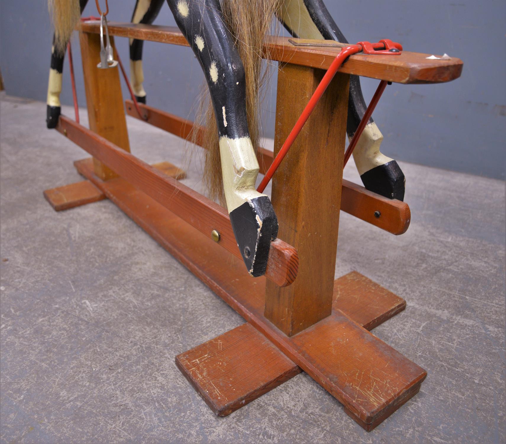 Children's dappled grey rocking horse, 20th Century, with a leather saddle and stirrups, - Image 5 of 5