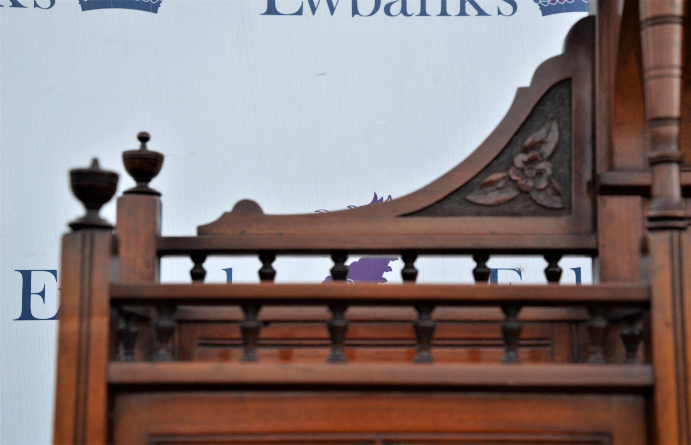 Edwardian mahogany dresser, with ornate carved superstructure, oval mirror flanked by cupboards, - Image 3 of 5