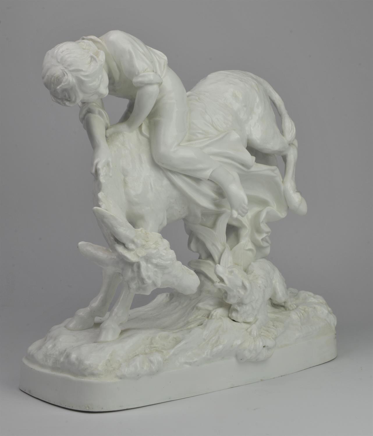 Owen Hales (British, active 1884-1889), a Copeland white glazed porcelain model of a boy riding a - Image 2 of 4