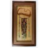 Two coin mounted, textile necklaces, each with sone beadwork, both framed and glazed,