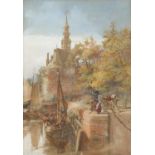 Archie MacGregor (Scottish, act.1884-1905), Dutch canal scene, watercolour, signed lower right,