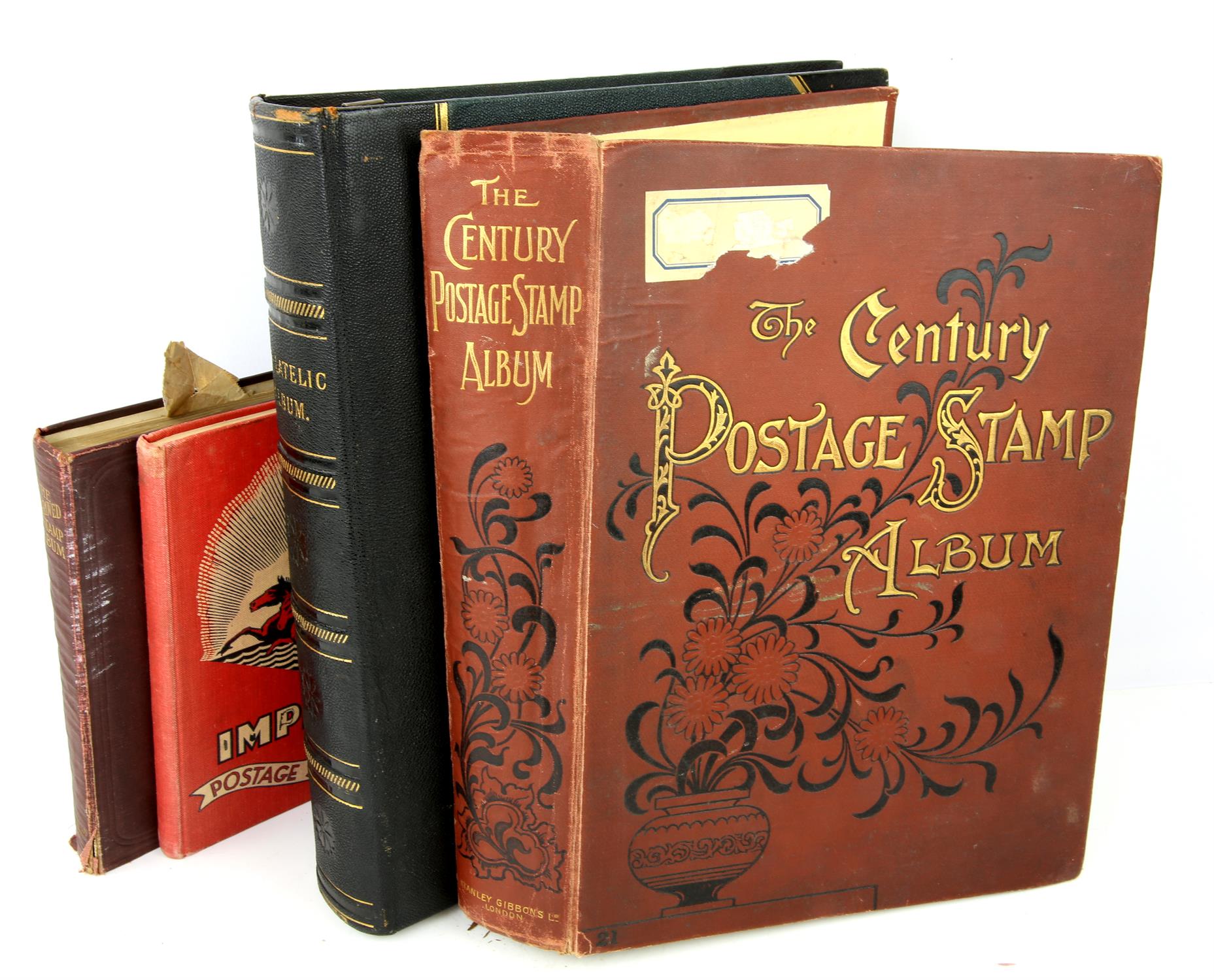 Albums(4) older albums with World Stamps including " The Century " Stamp Album with Great Britain,
