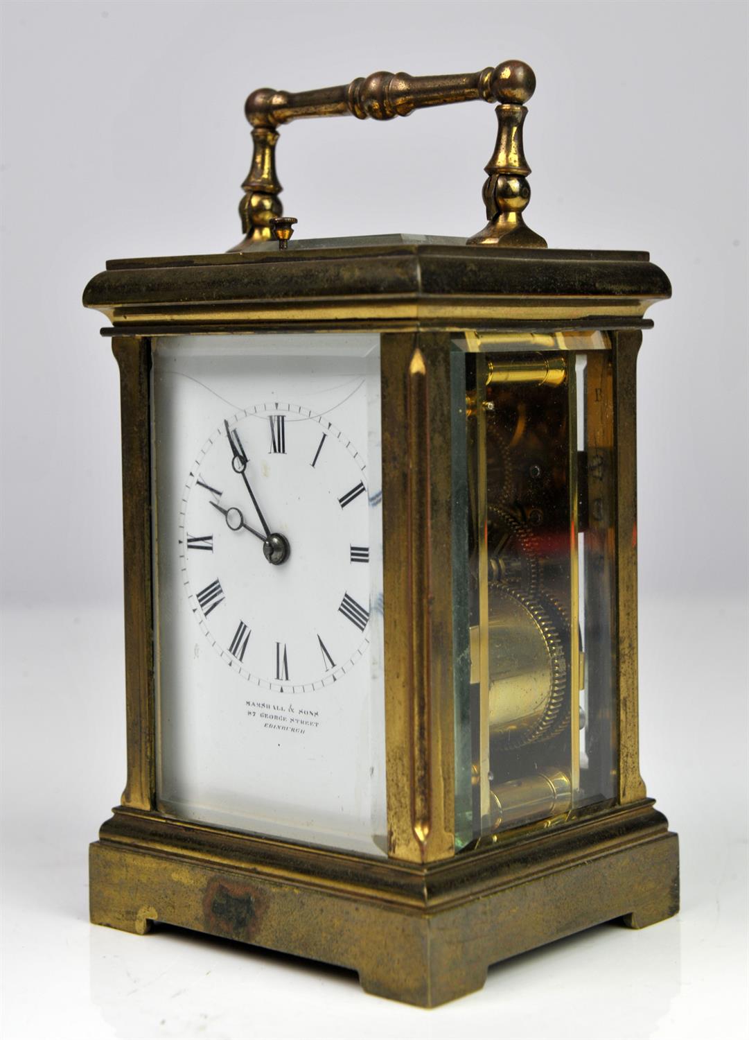 A brass repeating carriage clock, late 19th Century, retailed by Marshall and Sons, - Image 3 of 6