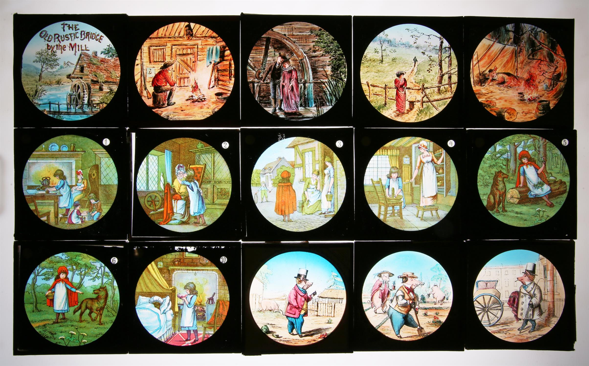 Collection of 41 Magic Lantern slides including 7 slides of 'Little Red Riding Hood',