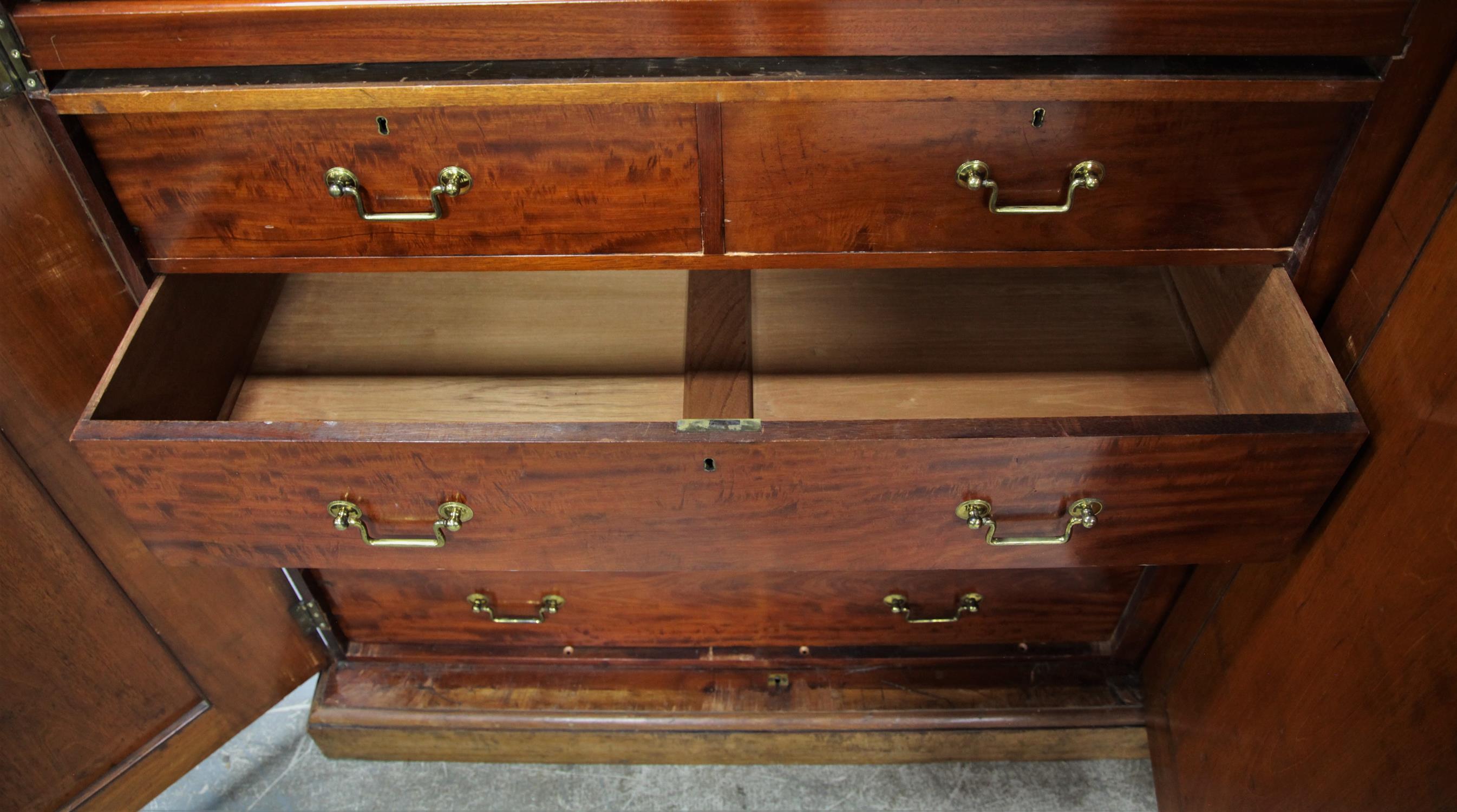 A Victorian Mahogany veneered Wardrobe/Compactum, Cornice over four doors, the central two doors - Image 5 of 8