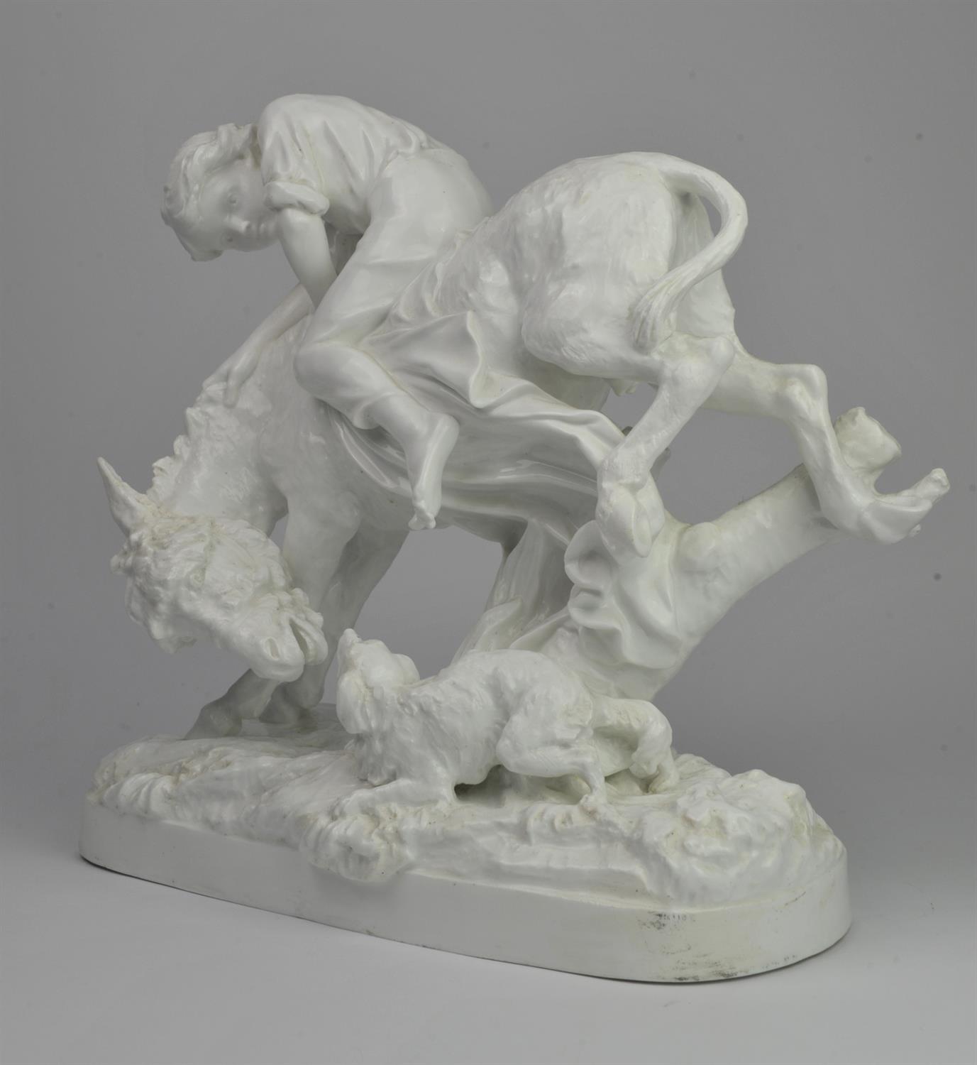 Owen Hales (British, active 1884-1889), a Copeland white glazed porcelain model of a boy riding a - Image 4 of 4