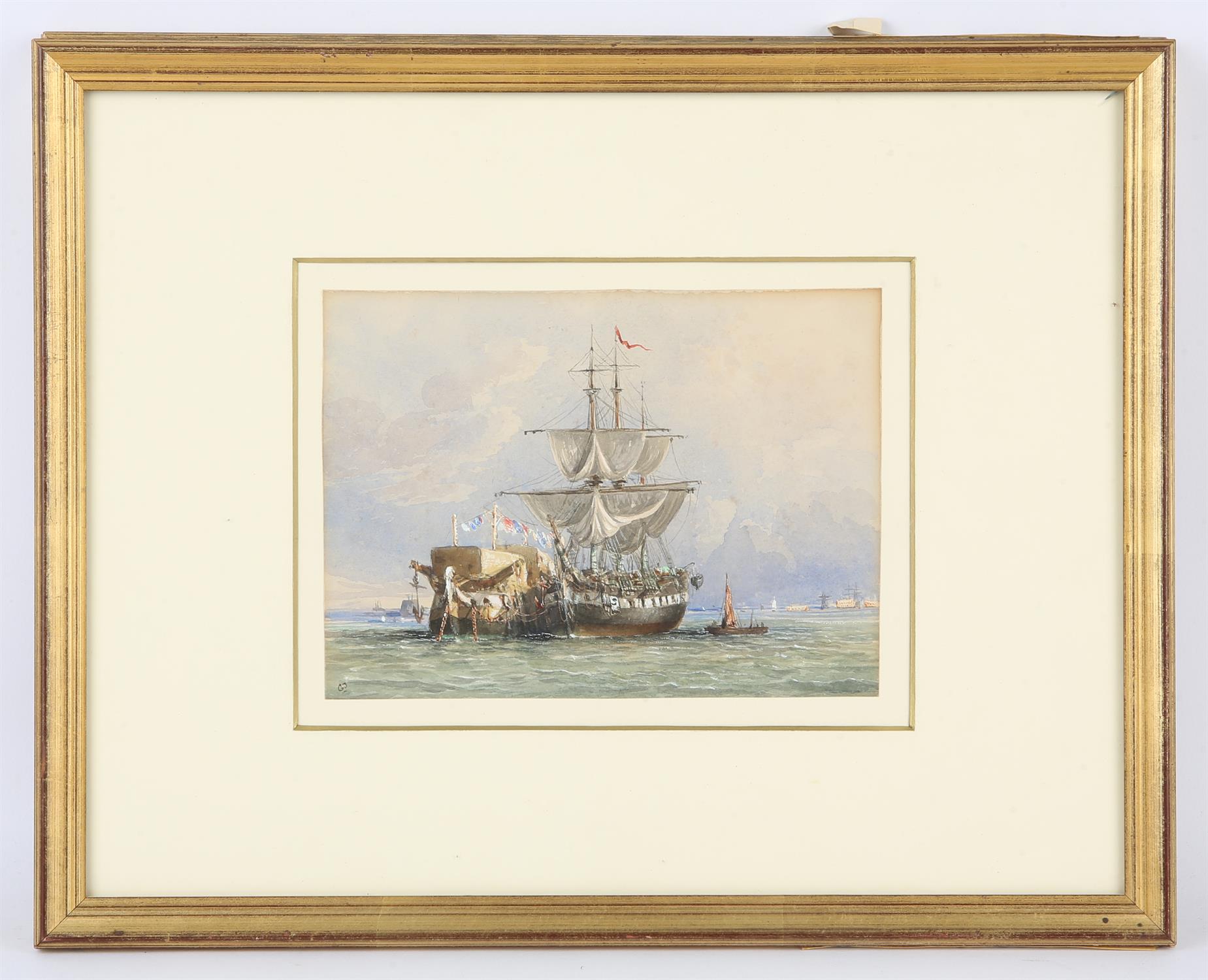 George Jackson (1816-1876), 'Timber ships at Portsmouth Harbour', watercolour, unsigned, 15.