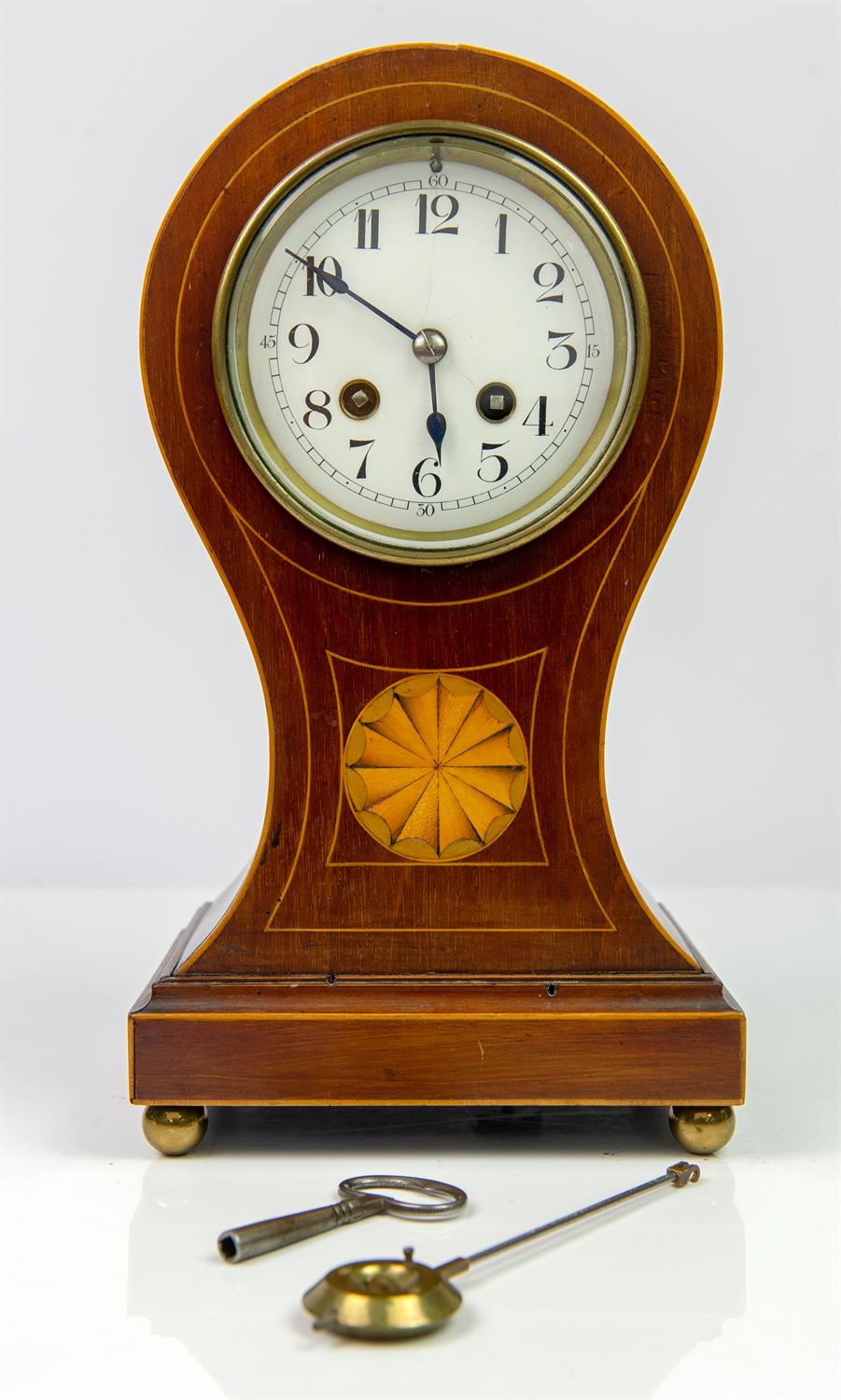 Edwardian mahogany balloon clock the two train French movement by Couillet Freres, - Image 9 of 28