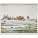 § Laurence Stephen Lowry (British, 1887-1976), 'Landscape with Farm Buildings', lithograph in