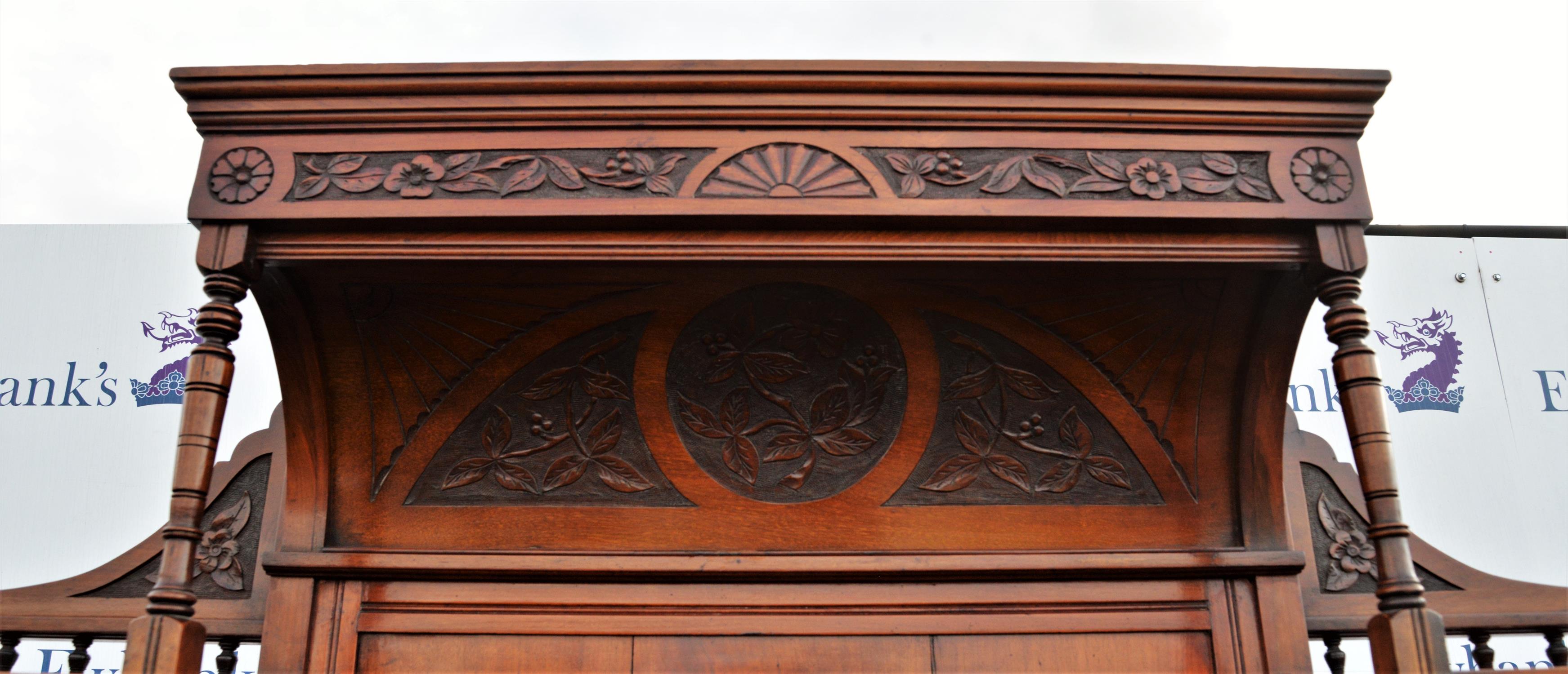 Edwardian mahogany dresser, with ornate carved superstructure, oval mirror flanked by cupboards, - Image 4 of 5