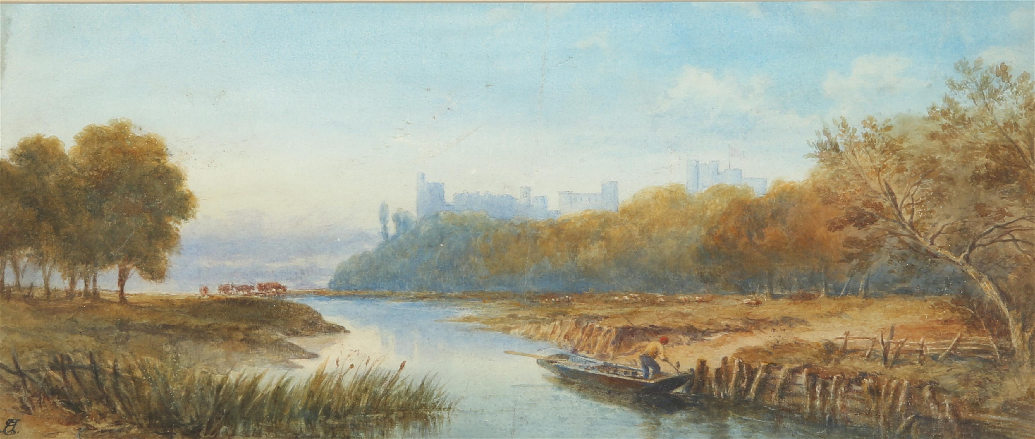 Nineteenth-century British School, Windsor Castle from the river, watercolour, unknown monogram