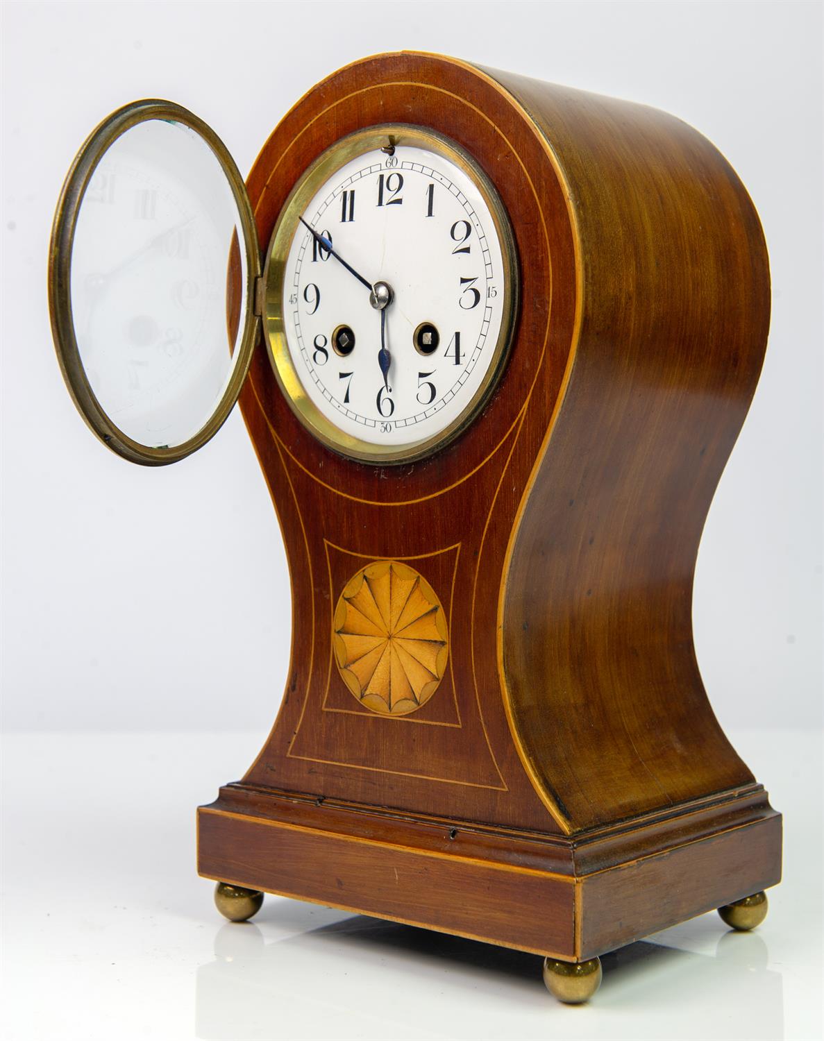 Edwardian mahogany balloon clock the two train French movement by Couillet Freres, - Image 12 of 28