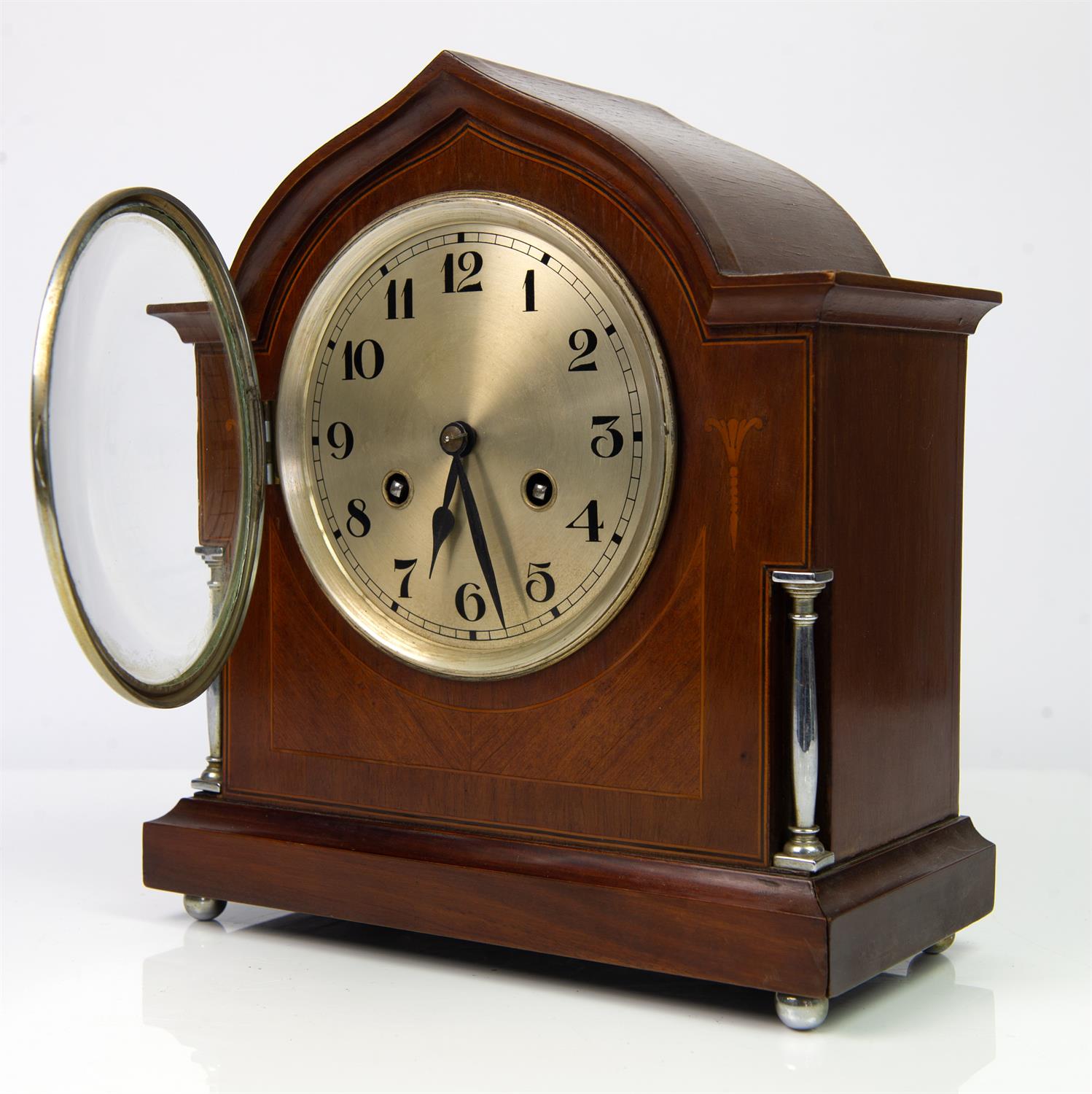 Edwardian mahogany balloon clock the two train French movement by Couillet Freres, - Image 24 of 28