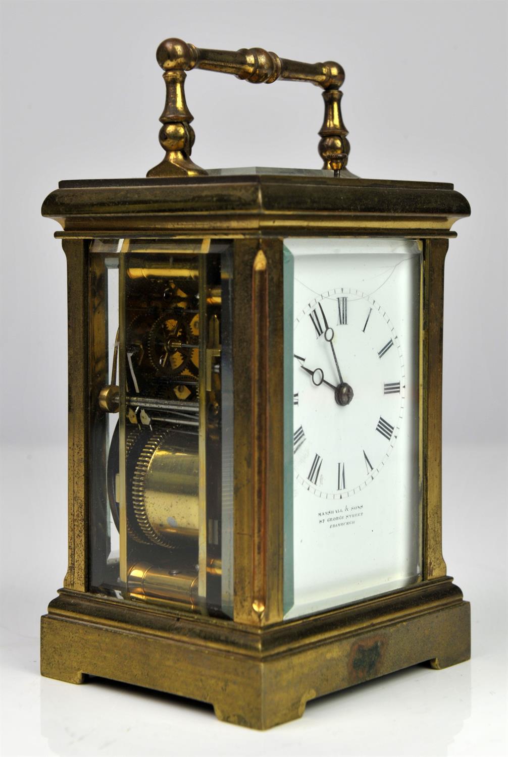 A brass repeating carriage clock, late 19th Century, retailed by Marshall and Sons, - Image 6 of 6