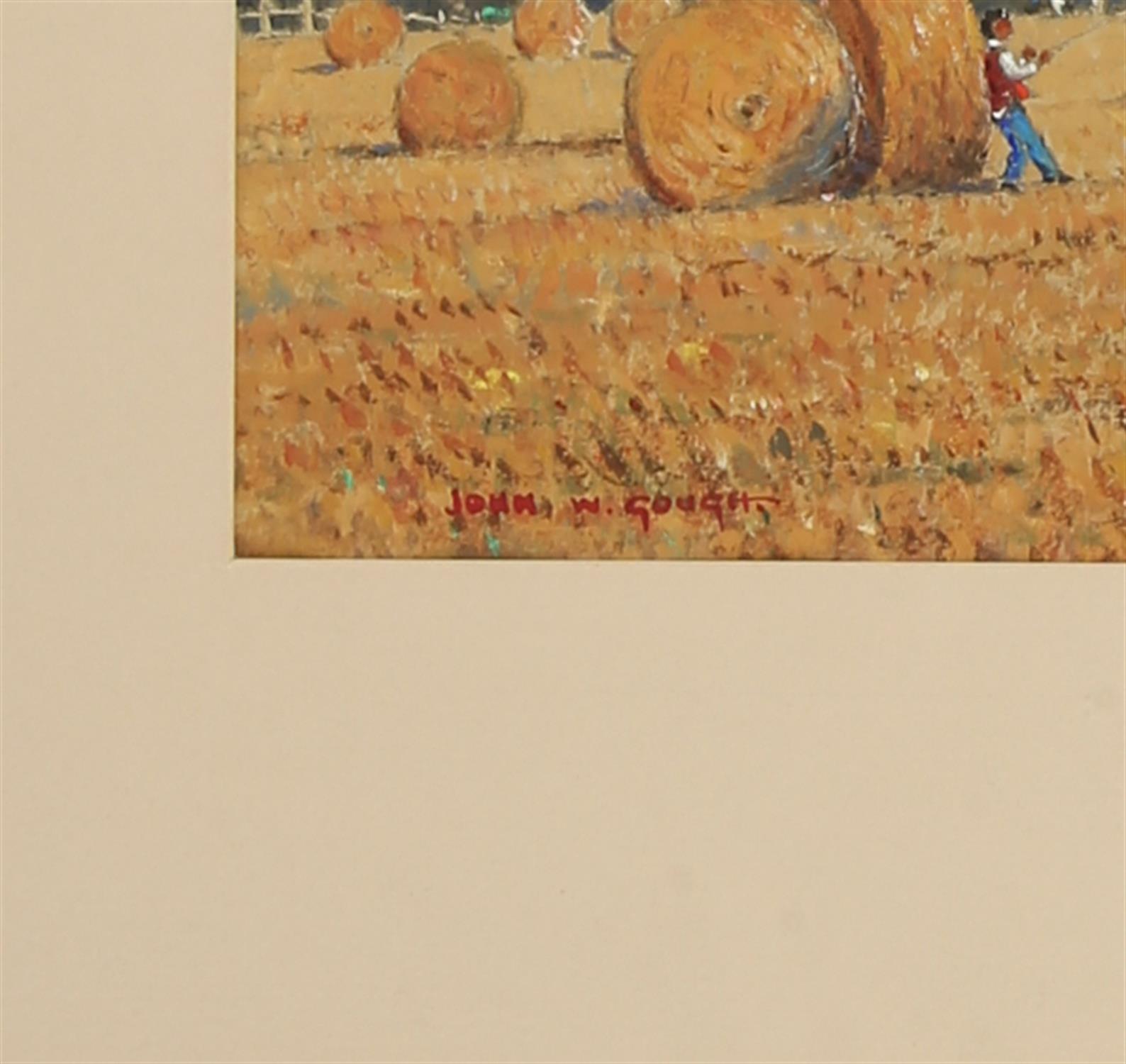 John W. Gough (British, twentieth century), landscape with hay bales, gouache, signed lower left, - Image 3 of 4