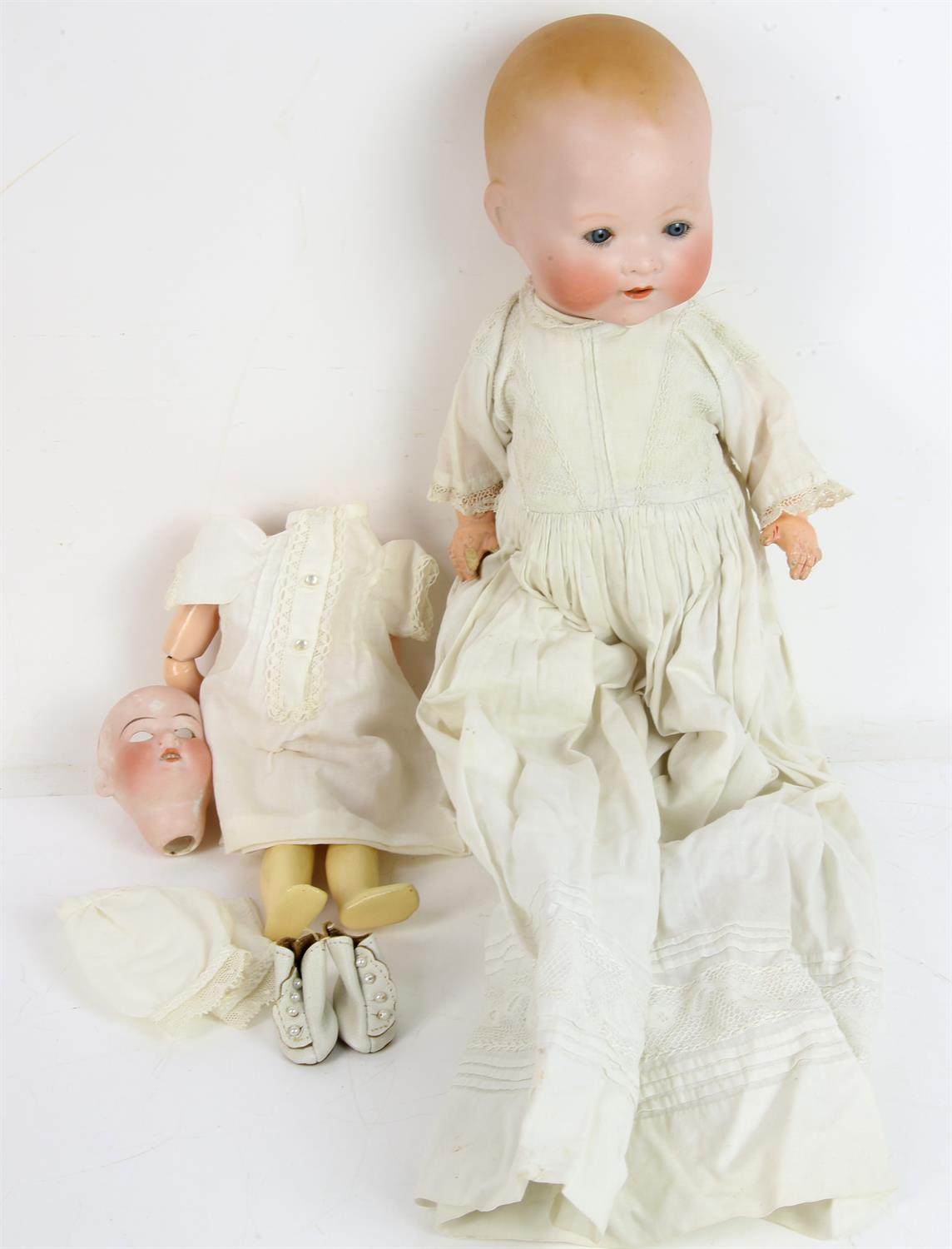 Armand Marseille AM390 bisque headed girl doll with sleeping brown eyes and open mouth, - Image 4 of 12