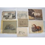 Collection of eight nineteenth-century British School pencil and watercolour drawings,