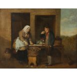 European School, c. 1800, depicting male and female peasants eating oysters, oil on canvas,