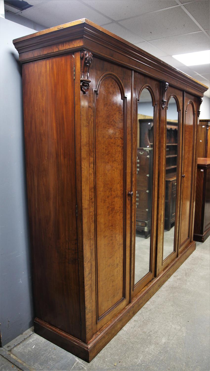 A Victorian Mahogany veneered Wardrobe/Compactum, Cornice over four doors, the central two doors - Image 2 of 8