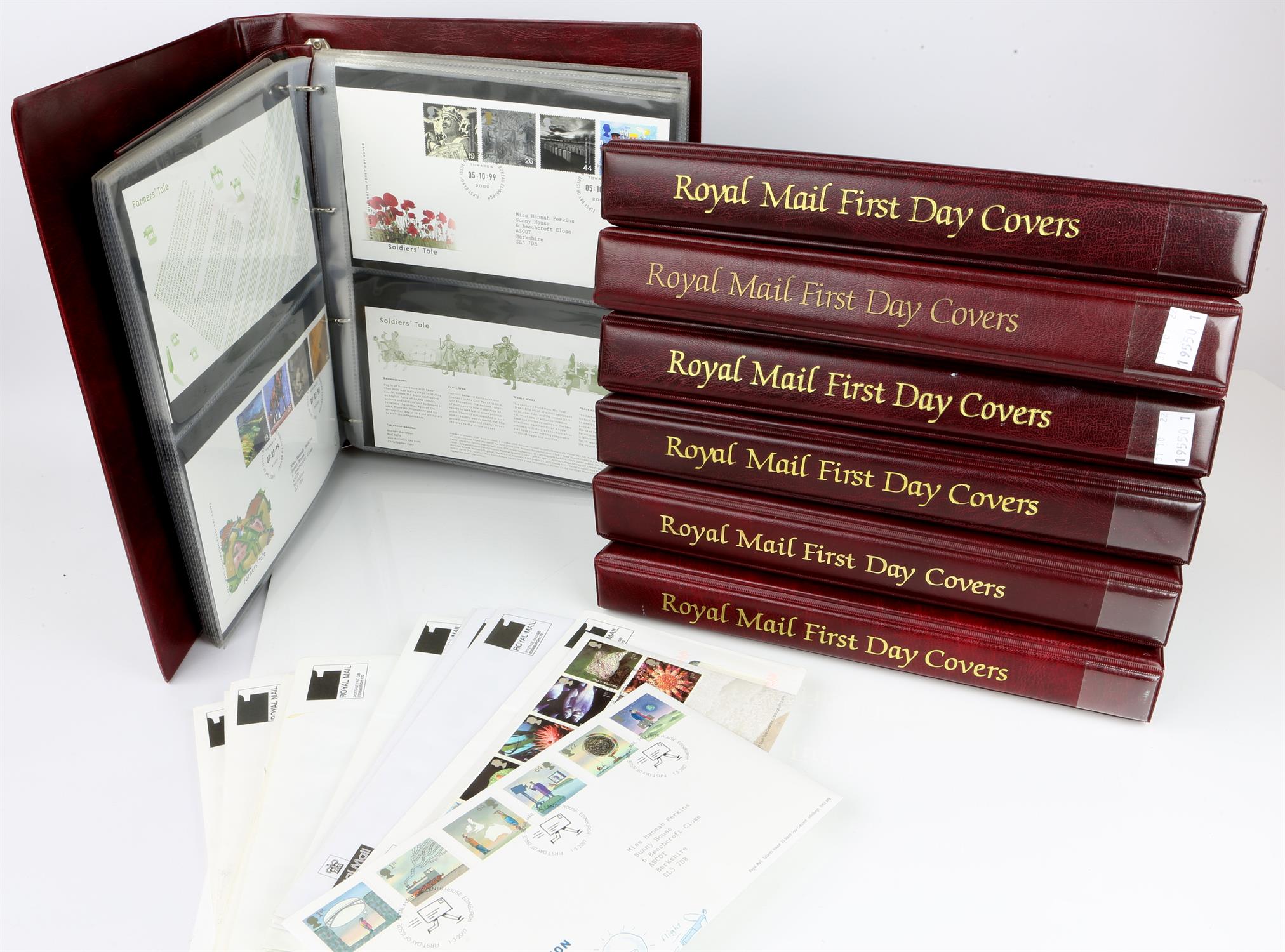Great Britain First Day Covers, Royal Mail Albums (7) and a few loose, 1990's - 2007